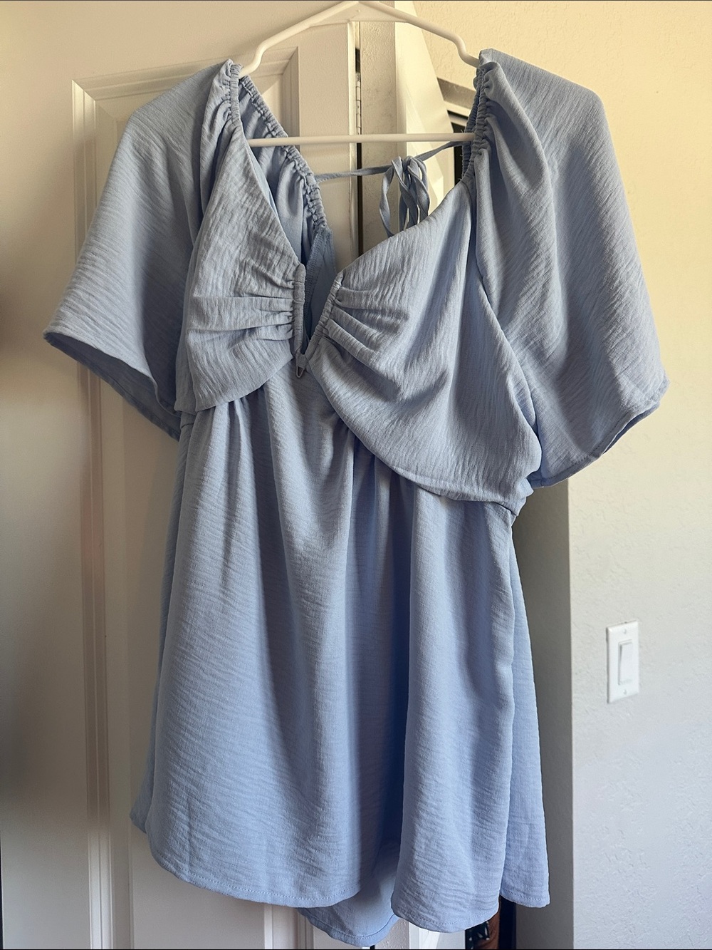 Chic Soul Light Blue Flutter Sleeve Blouse